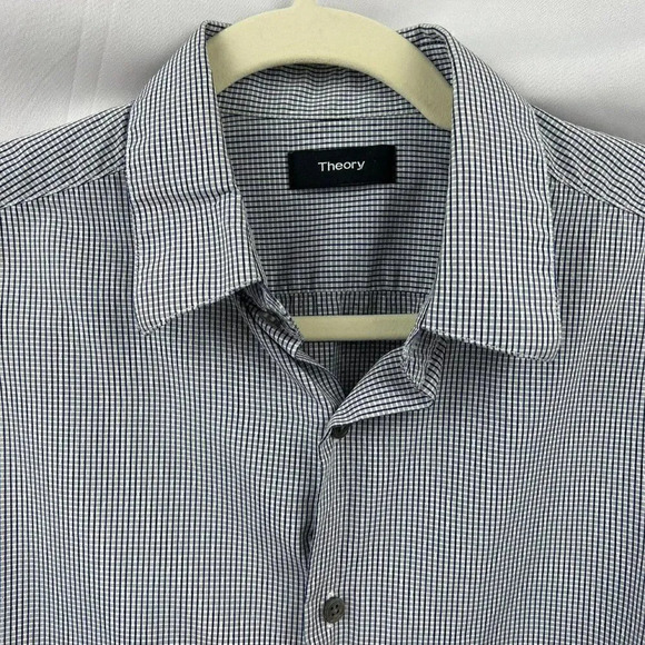 Theory Button Front Shirt, Sylvain Style, Long Sleeves, Black, Gray Check, Small - Picture 4 of 9